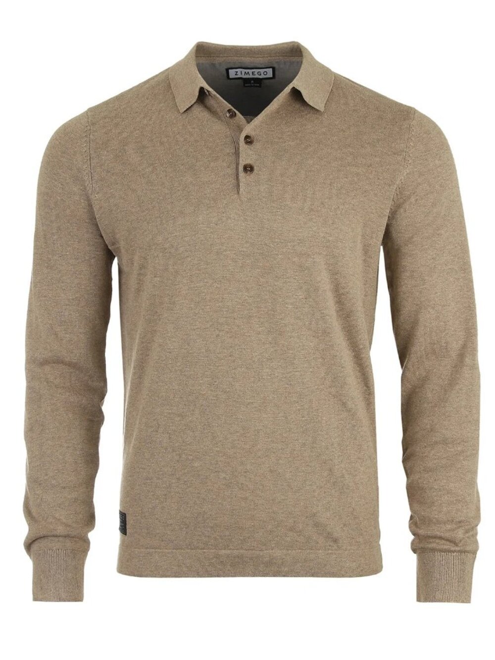 Zimego Tan Button Qtr Button Long Sleeve Polo/27521